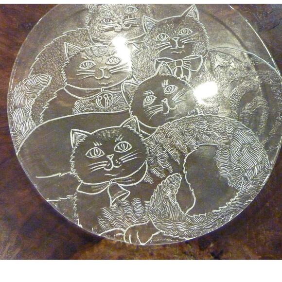 Vintage Cats Kittens Serving Plate Platter Clear Glass Embossed Cake Plate - Picture 3 of 4